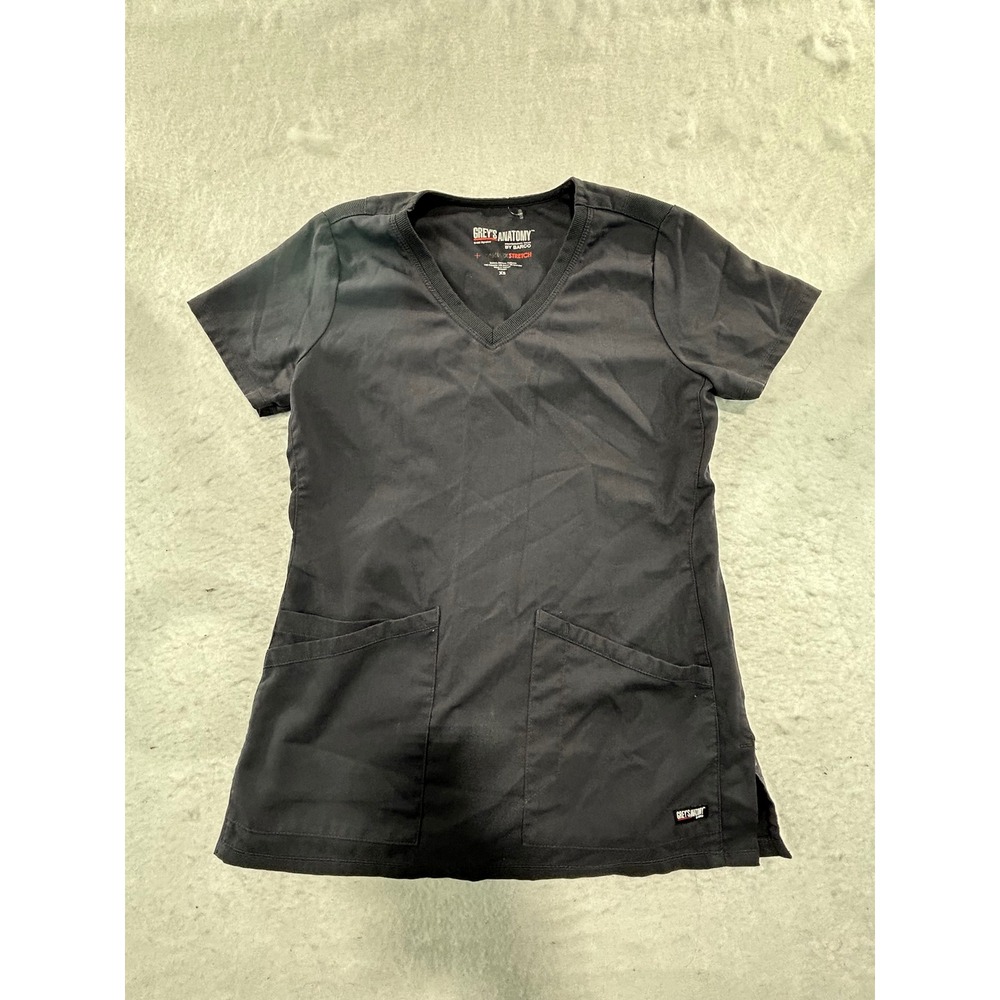 Greys Anatomy by Barco Womens Scrub Top Black V-Neck Spandex Stretch XS